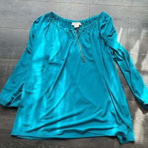 Michael Michael Kors Turquoise Long Sleeve Chain Neckline Tie Blouse Size 2X